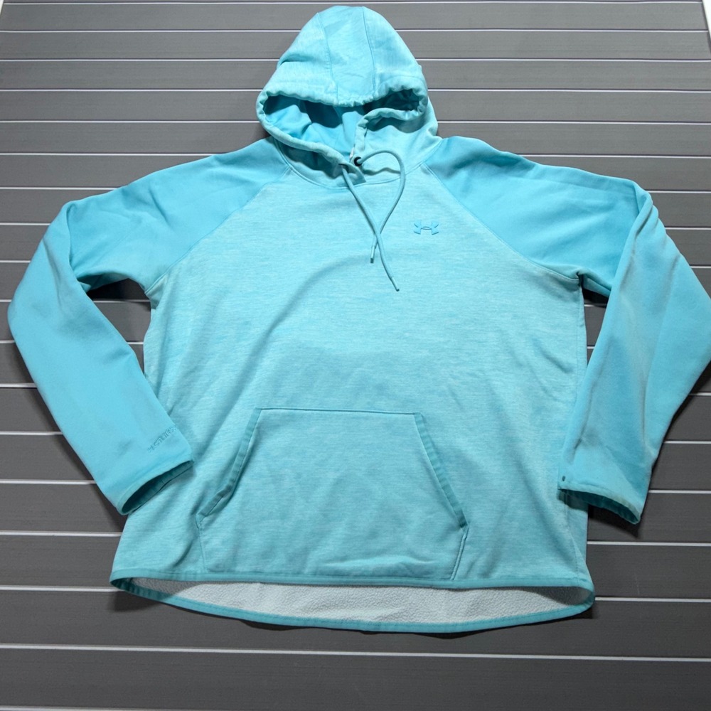 Under Armour ColdGear Storm 1 Hoodie Blue Heathered Thumbholes Womens XL